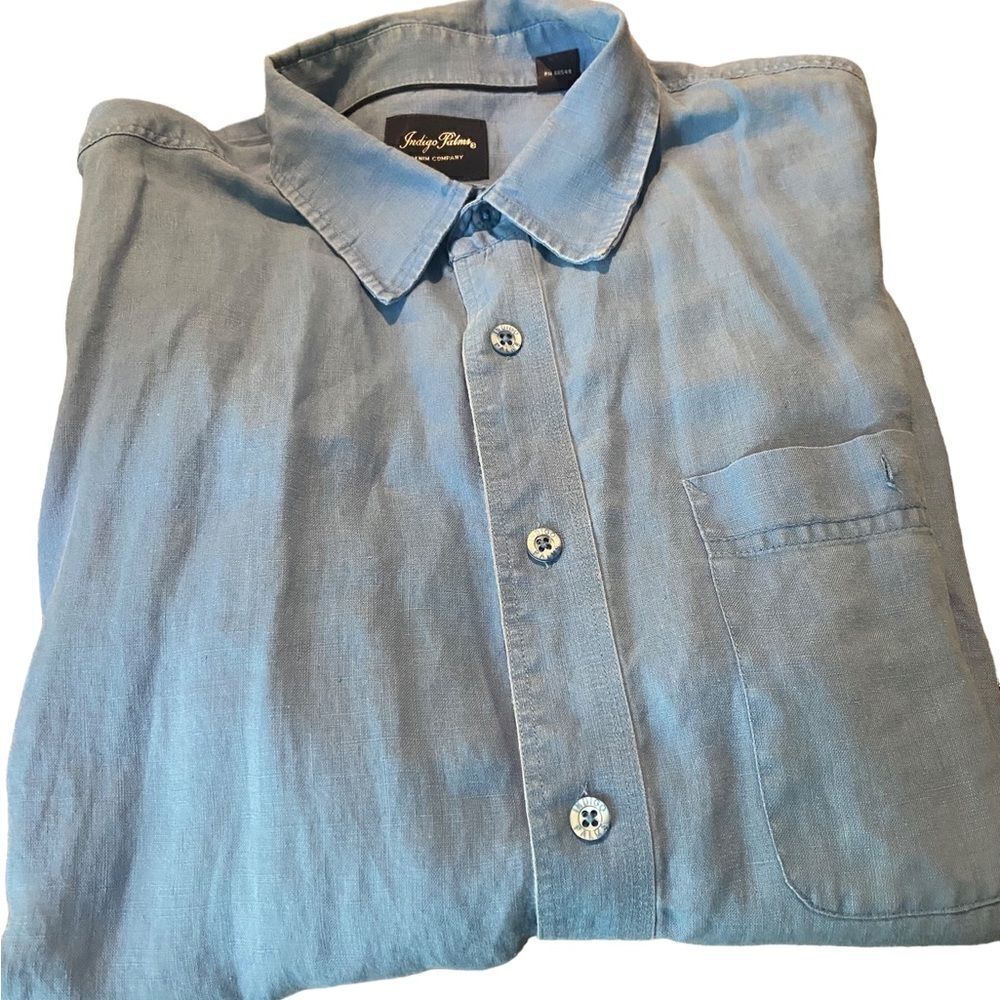 Indigo Palms  size XL 100% linen  excellent condition short sleeved button up
